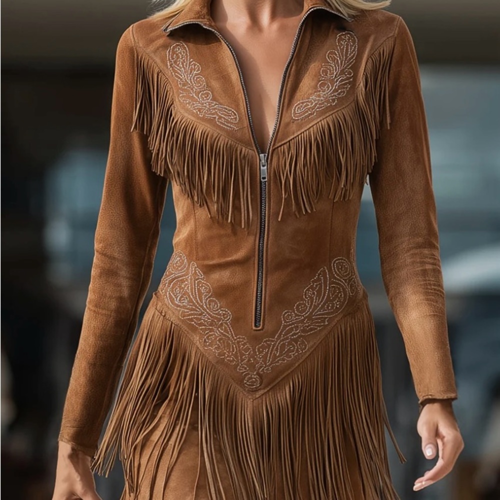 Brown Suede Fringe skirt